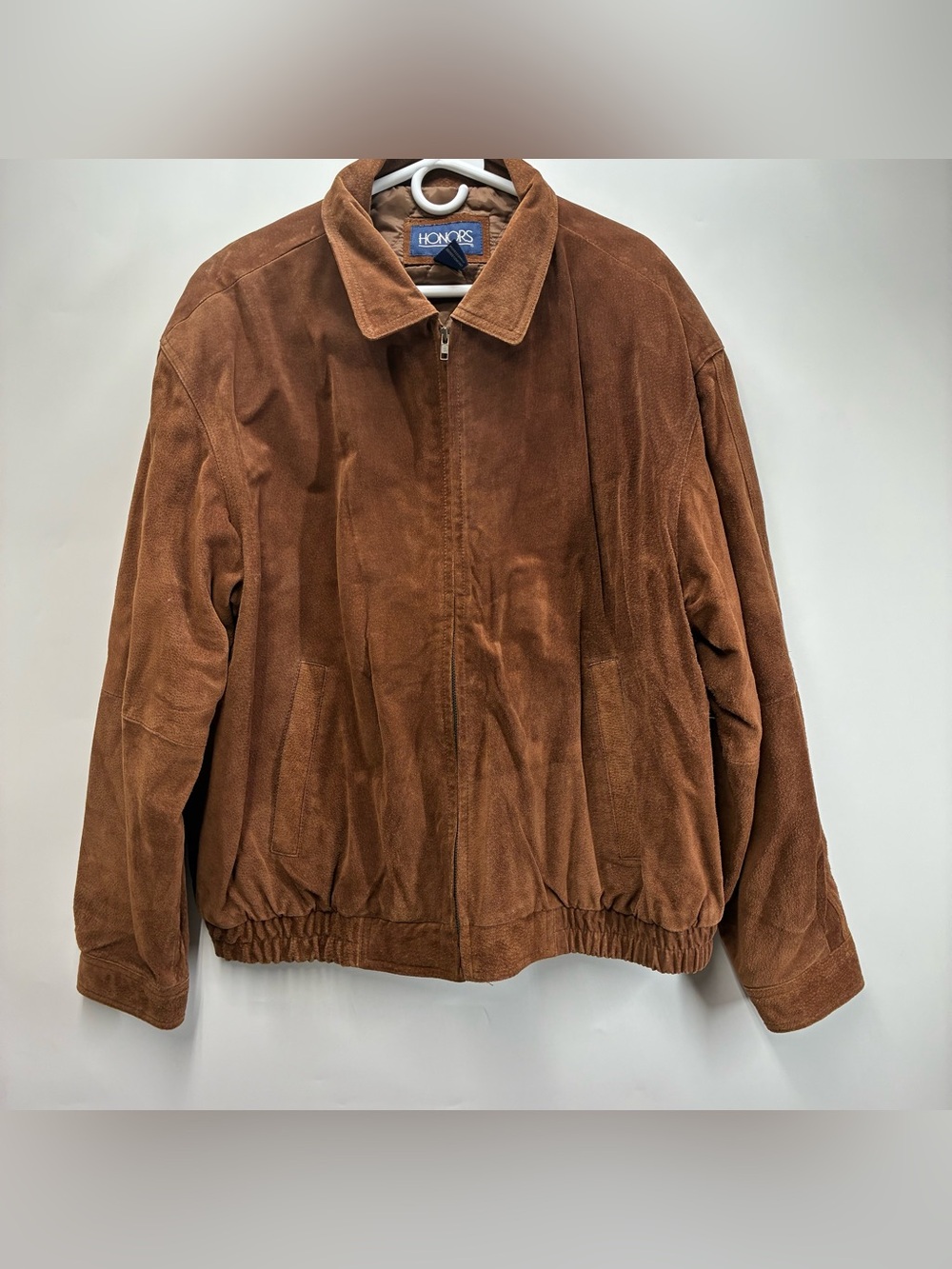 Vintage Brown Suede Leather Bomber Jacket XL Quilted Lined 90s Full Zip mens